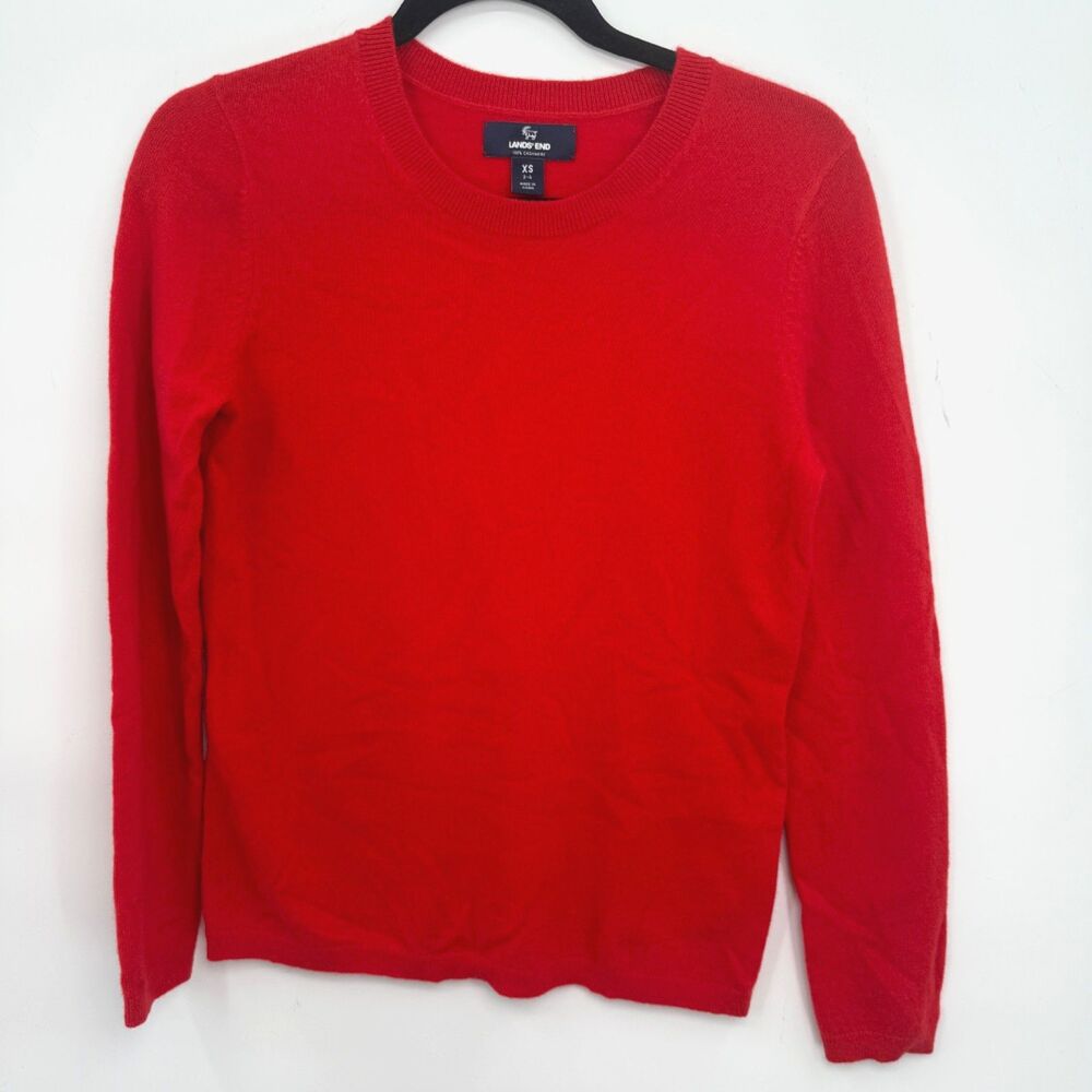 Lands' End‎ 100% Cashmere Sweater Womens XS Red Cozy Minimalist Academia NWOT